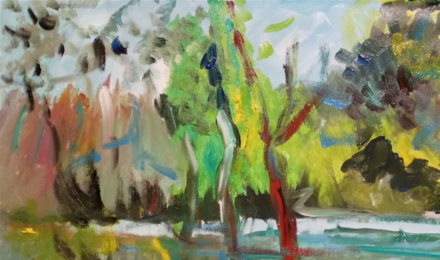Between trees, acrylic on canvas, 60/95 cm, 2022